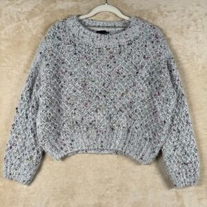 Cliche Size M Gray Chunky Knit Crop‎ Confetti Sweater Textured Soft Pullover